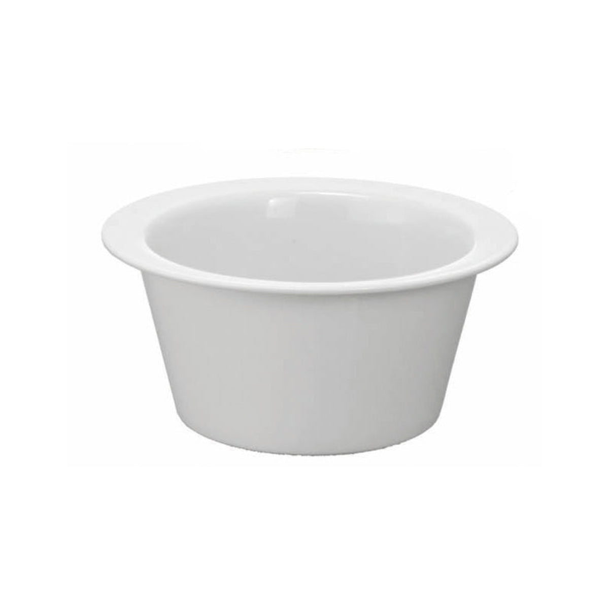 Der Unold Keramik-Topf für FONDUE Elégance 48645 ist ein schlichter weißer Keramik-Fonduetopf mit breitem Rand, der vor einem weißen Hintergrund präsentiert wird.
