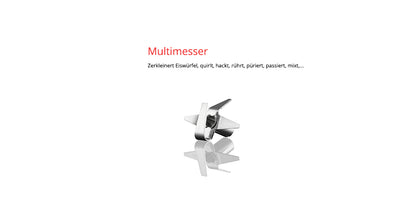 Der Unold ESGE-Zauberstab® M 100 Design Weiß ist mit seinem Edelstahl-Multimesseraufsatz auf weißem Untergrund abgebildet, mit dem Schriftzug „Multimesser“ und einer deutschen Beschreibung über dem Produkt.