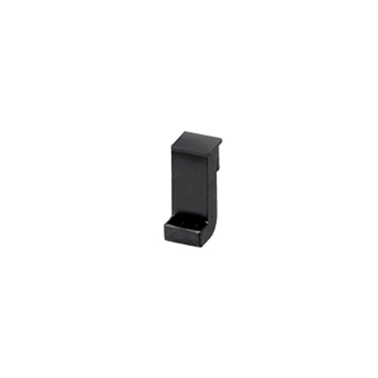 Der Unold Abstands-Halter hinten für BARBECUE-GRILL Vario + Black Rack ist ein kompakter, schwarzer L-förmiger Kunststoffhaken mit flacher Basis und kurzer Lippe, ideal zum Befestigen oder Aufhängen leichter Gegenstände.