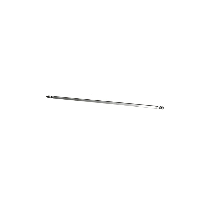 Der Unold Drehspieß für OFEN Electronic 68846 ist ein langer, dünner Metallstab mit Beschlägen an beiden Enden, isoliert auf weißem Hintergrund dargestellt.
