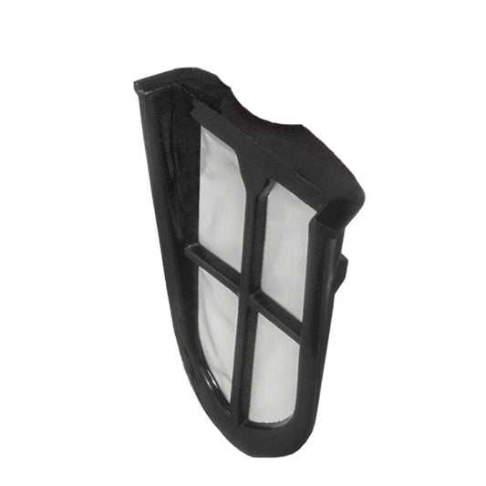 Der Kalkfilter für BLITZKOCHER Style 8125 von Unold ist ein schwarzer Filterrahmen aus Kunststoff mit weißem Maschensieb und kreuzförmiger Halterung, abgebildet auf weißem Hintergrund.